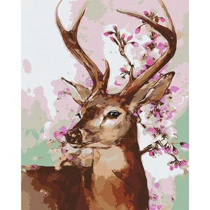 Számfestő, számozott kifestő Szarvas és Sakura ág 40 × 50 cm feszített vászon
