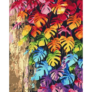 Számfestő, számozott kifestő Színes levelek 40 × 50 cm feszített vászon Brushme