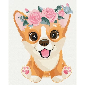 Számfestő, számozott kifestő Corgi koszorúban 40 × 50 cm feszített vászon