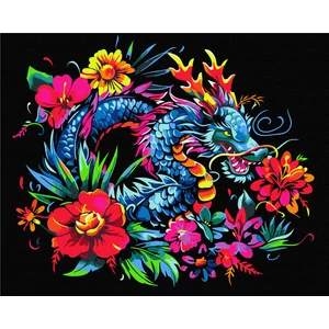 Számfestő, számozott kifestő Virágzó sárkány 40 × 50 cm feszített vászon Brushme