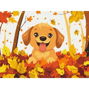 Számfestő, számozott kifestő Boldog kiskutya 30 × 40 cm feszített vászon Brushme