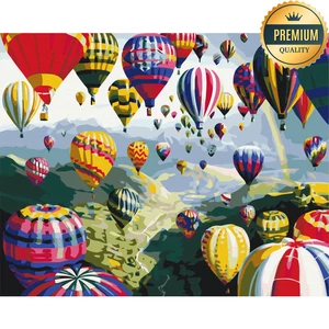 Számfestő, számozott kifestő Színes léghajók 40 × 50 cm feszített vászon Brushme