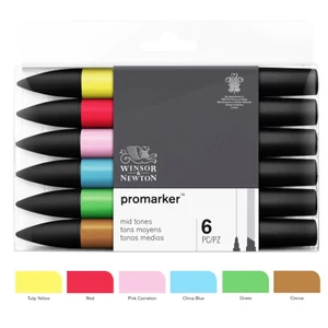 Promarker Winsor&Newton 6 db-os közepes tónusú (mid) filctoll készlet Promarker Winsor&Newton 6 db-os közepes tónusú (mid) filctoll készlet