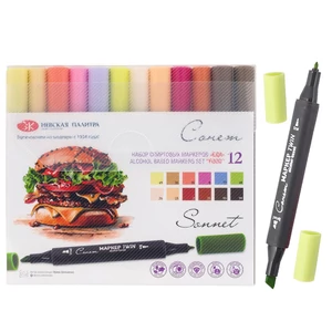 Sonnet kétvégű alkoholos marker, filctoll ételek 12 darabos készlet