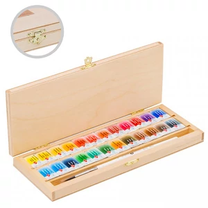 White Nights 24 szilkés akvarellfesték készlet fadobozban, mókusszőr ecsettel