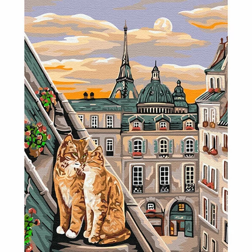 Brushme számfestő készlet Cicaszerelem Párizsban 40 × 50 cm feszített vászon