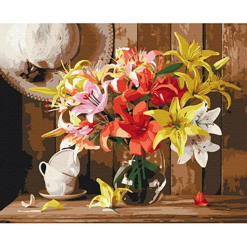 Brushme számfestő készlet Színes liliomcsokor 40 × 50 cm feszített vászon