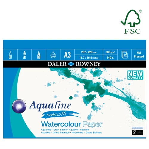 Aquafine akvarelltömb szatén HP 300 g 12 lap A3 Daler-Rowney