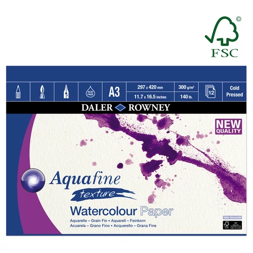 Aquafine akvarelltömb érdes CP 300 g 12 lap A3 Daler-Rowney