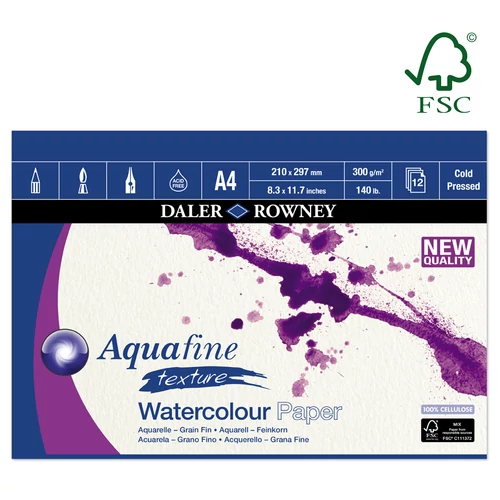 Aquafine akvarelltömb érdes CP 300 g 12 lap A4 Daler-Rowney