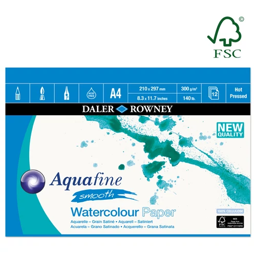 Aquafine akvarelltömb szatén HP 300 g 12 lap A4 Daler-Rowney