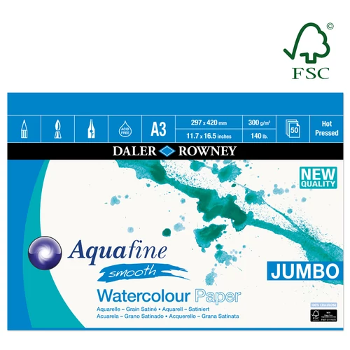 Aquafine Jumbo akvarelltömb szatén HP 300 g 50 lap A3 Daler-Rowney