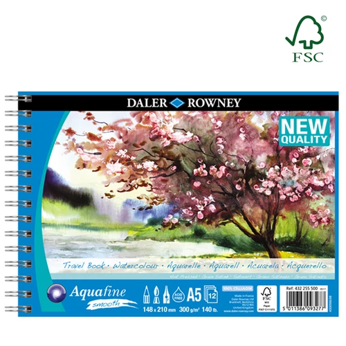 Aquafine utazó akvarelltömb spirálos szatén HP 300 g A5 Daler-Rowney