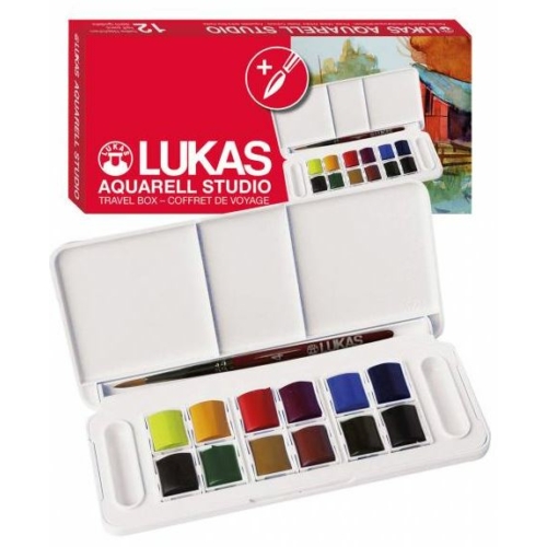 Lukas akvarellfesték készlet 12 fél szilkés, ajándék ecsettel