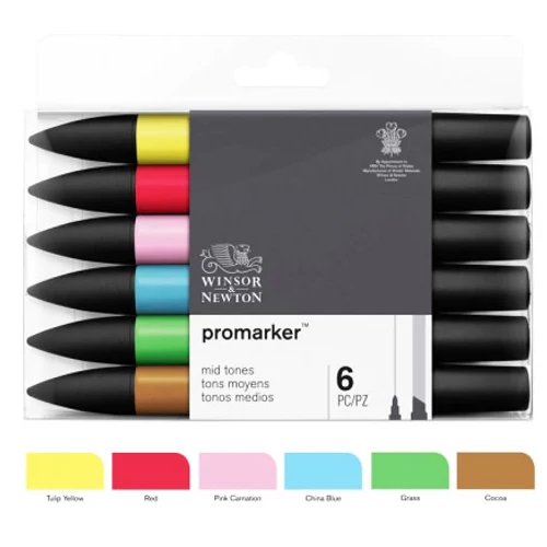 Promarker Winsor&Newton 6 db-os közepes tónusú (mid) filctoll készlet