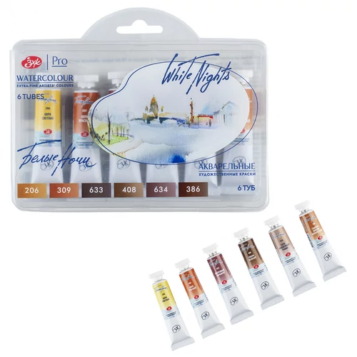 White Nights tubusos akvarellfesték készlet Natural earths, Föld színek 6×10 ml
