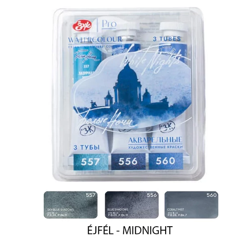 White Nights szemcsés, granuláló akvarellfesték készlet Éjfél 3 × 10 ml Midnight