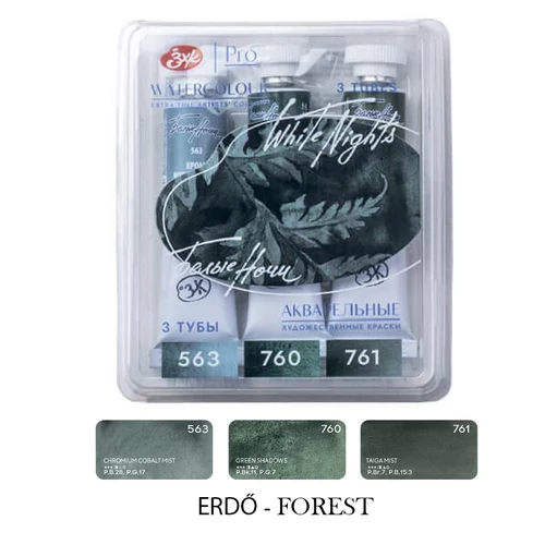 White Nights szemcsés, granuláló akvarellfesték készlet Erdő 3 × 10 ml Forest