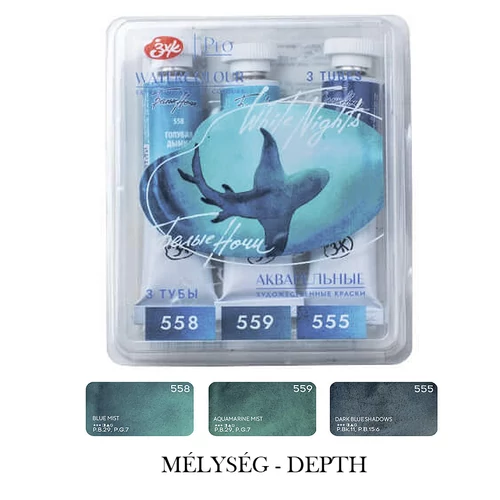 White Nights szemcsés, granuláló akvarellfesték készlet Mélység 3 × 10 ml Depth
