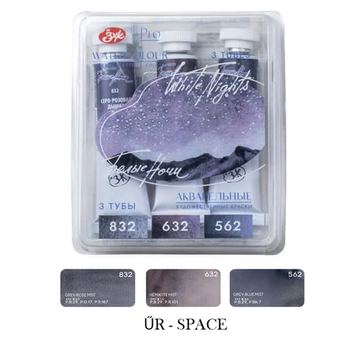 White Nights szemcsés, granuláló akvarellfesték készlet Űr 3 × 10 ml Space