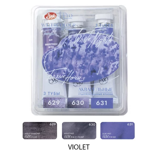 White Nights szemcsés, granuláló akvarellfesték készlet Violet 3 × 10 ml
