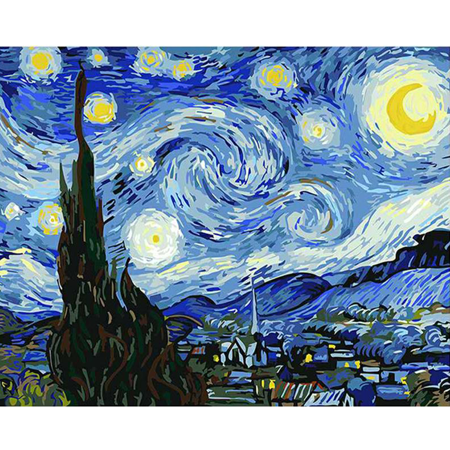 Brushme számfestő készlet Van Gogh Csillagos éj 40 × 50 cm feszített vászon