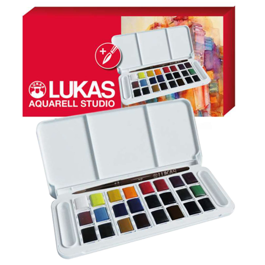 Lukas akvarellfesték készlet 24 fél szilkés, ajándék ecsettel