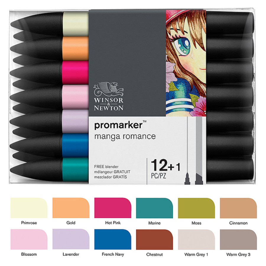 Promarker Winsor&Newton 12 db-os MANGA Romance filctoll készlet + Blender